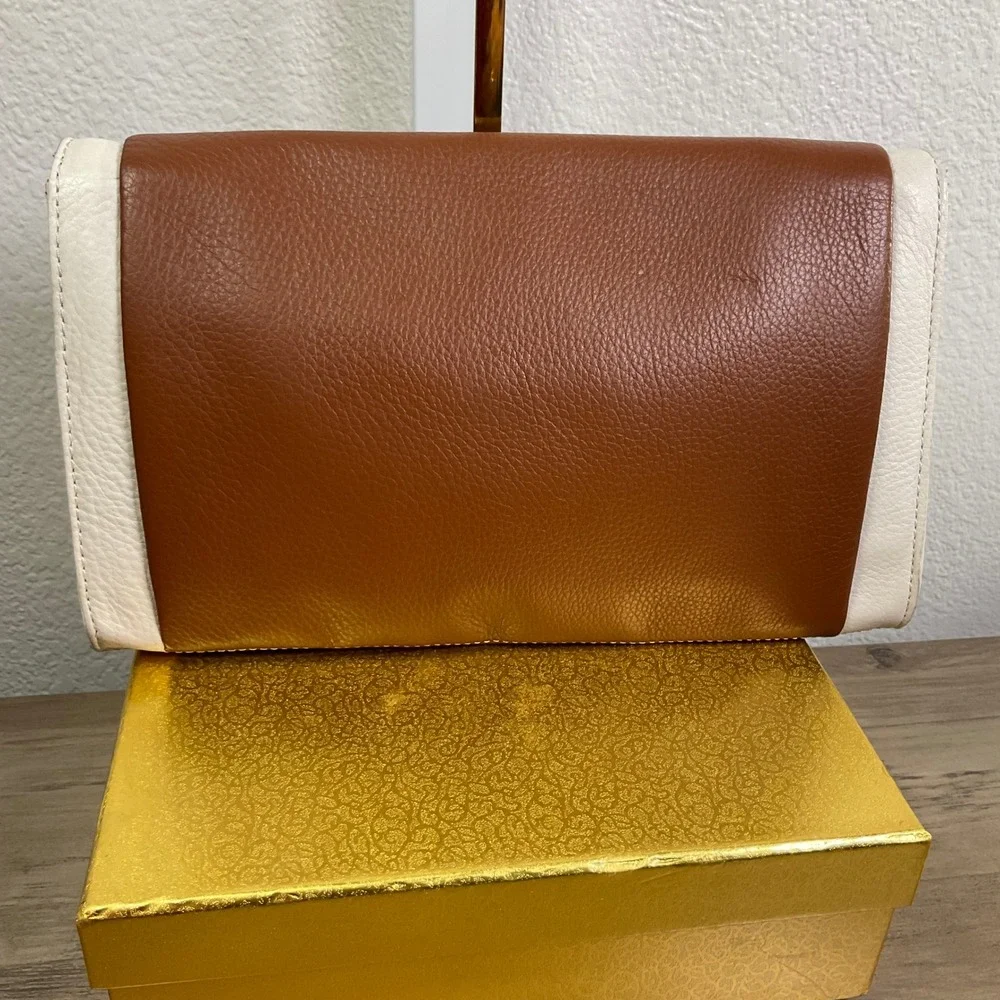 Elliott Lucca Colorblock Leather Shoulder Bag Clutch Brown‎ White Tan